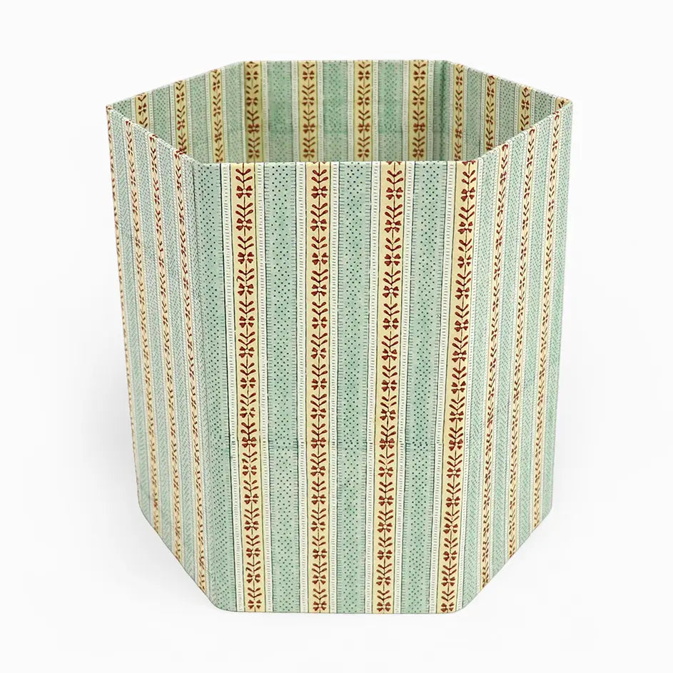 Block Printed Hexagon Basket Blue Ochre Rhea