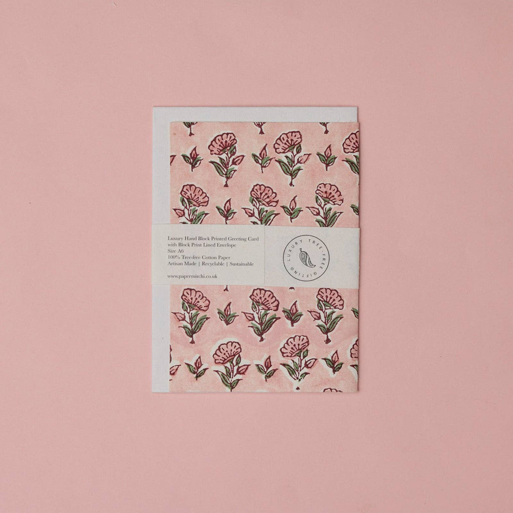 Block Printed Greeting Card - Ditsy Floral Blush