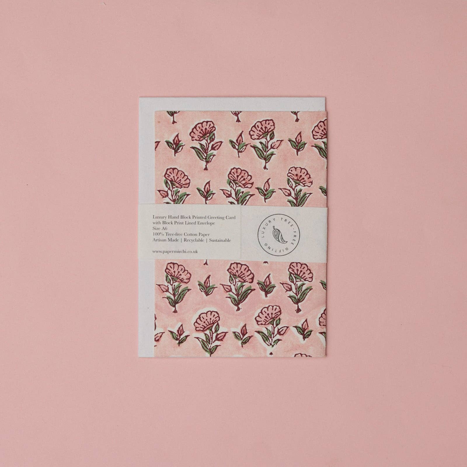 Block Printed Greeting Card - Ditsy Floral Blush