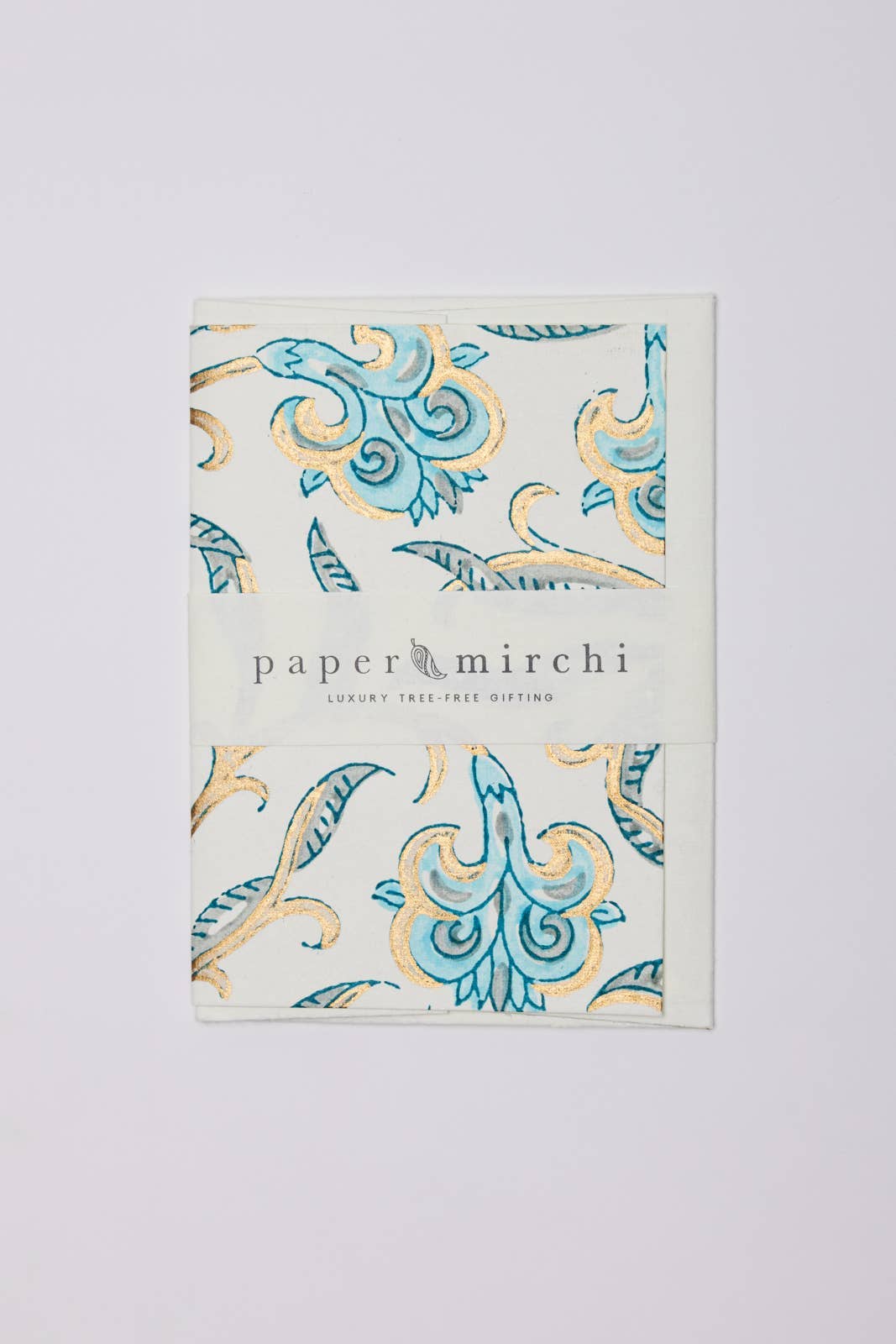 Hand Block Printed Greeting Card - Iris Glitz Turquoise