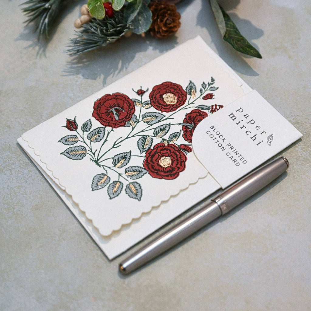 Hand Block Printed Greeting Card - GC Gulab Sage