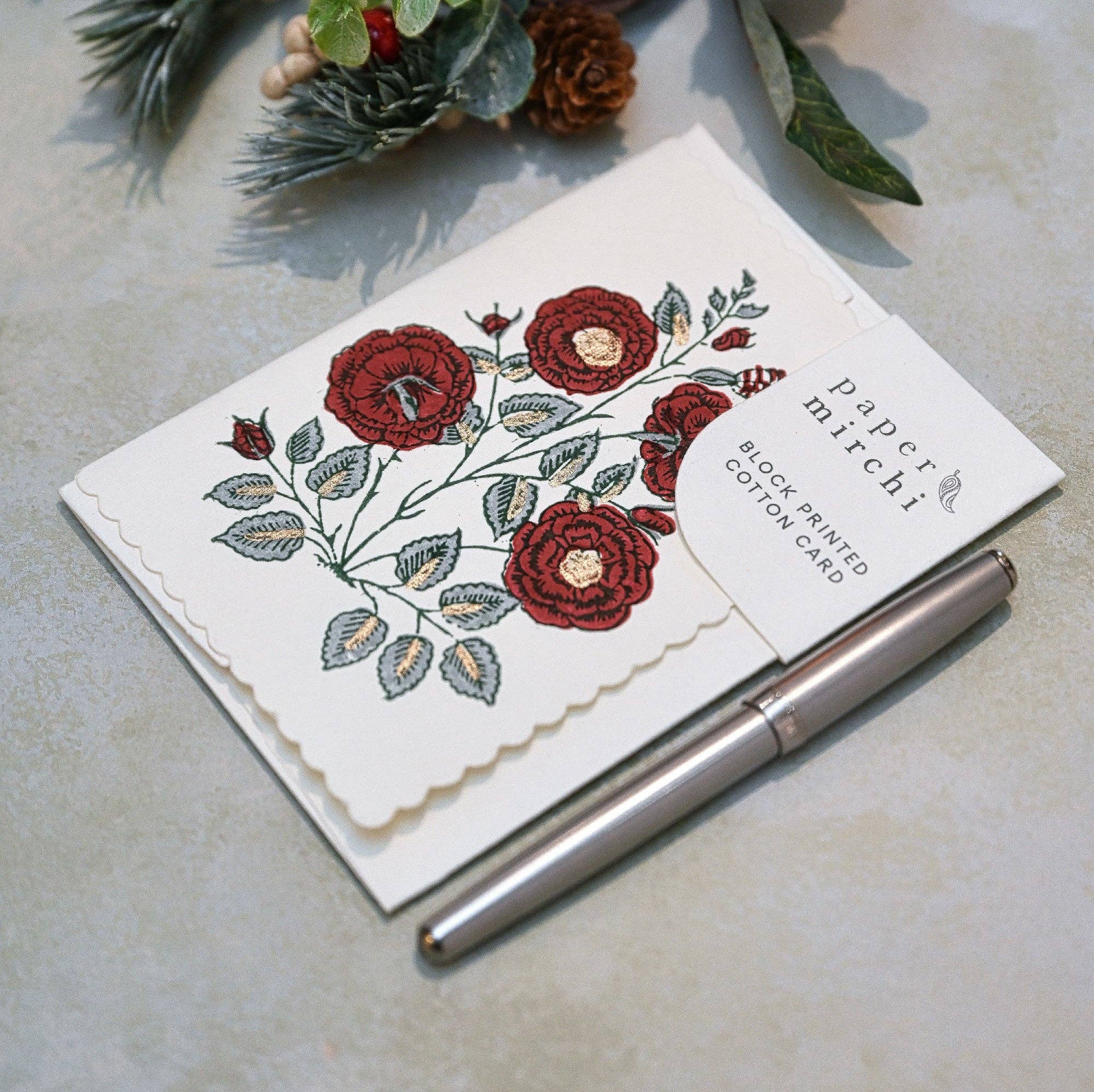 Hand Block Printed Greeting Card - GC Gulab Sage