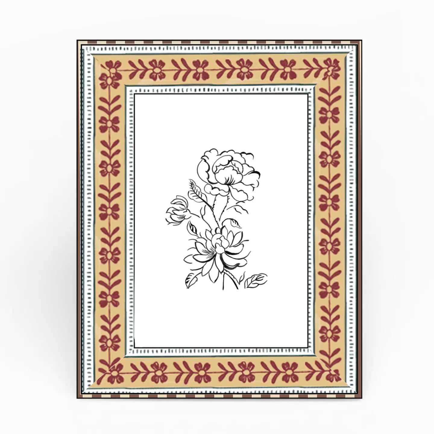 Block Printed Table Top Frame Brick Red Rhea