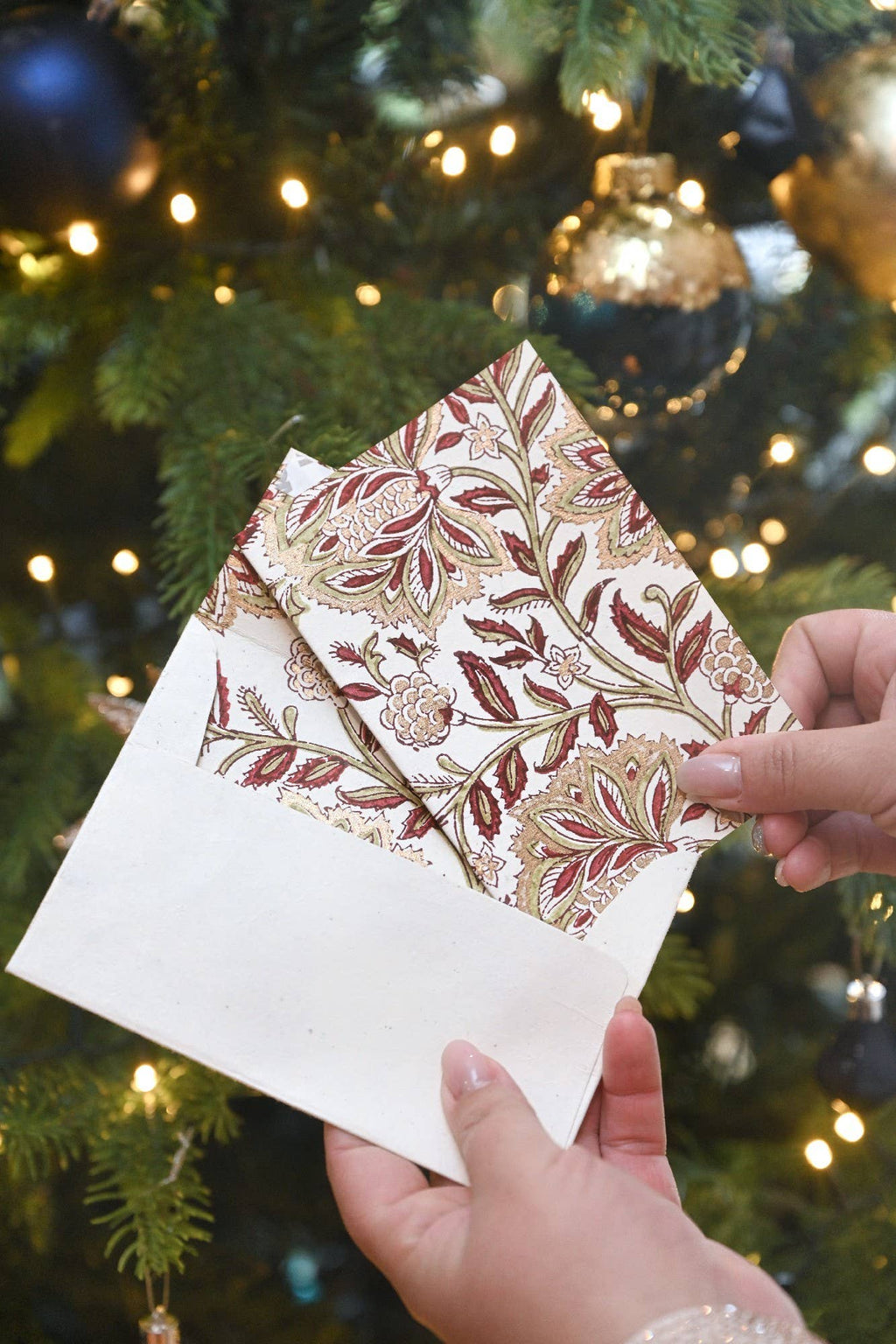 Hand Block Printed Greeting Card - Dahlia Glitz Scarlet