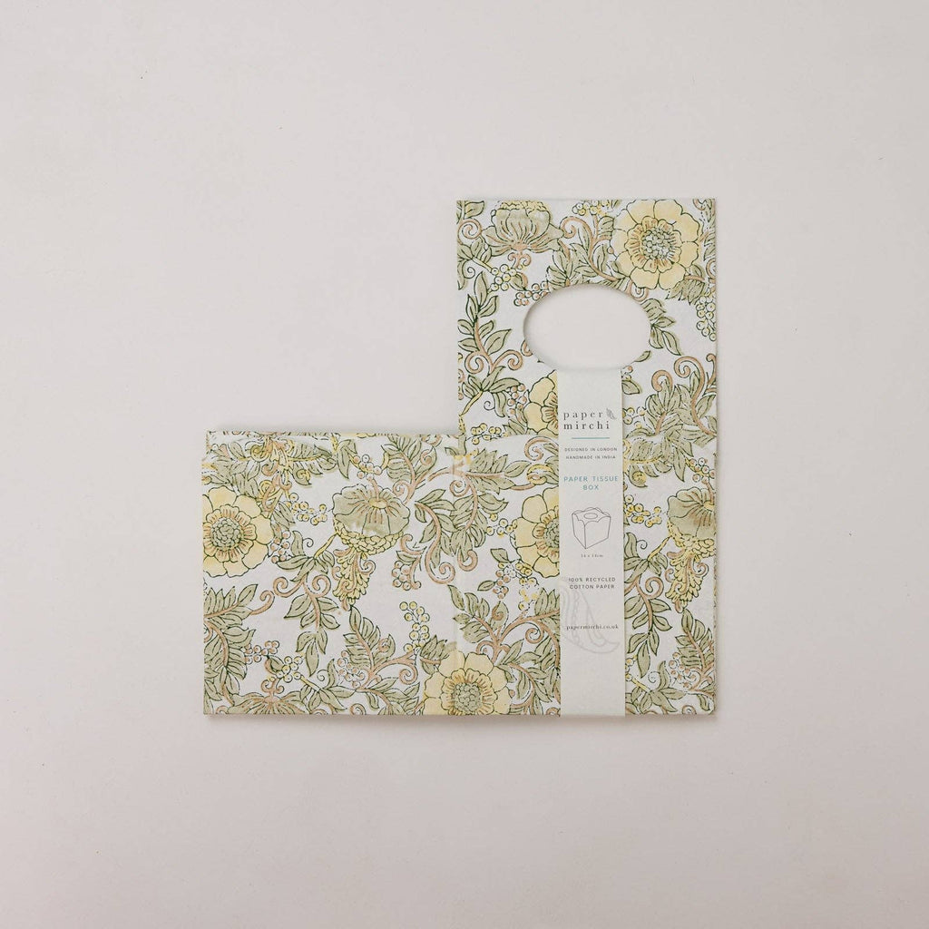Block Printed Tissue Box - Wild Rose Buttercream