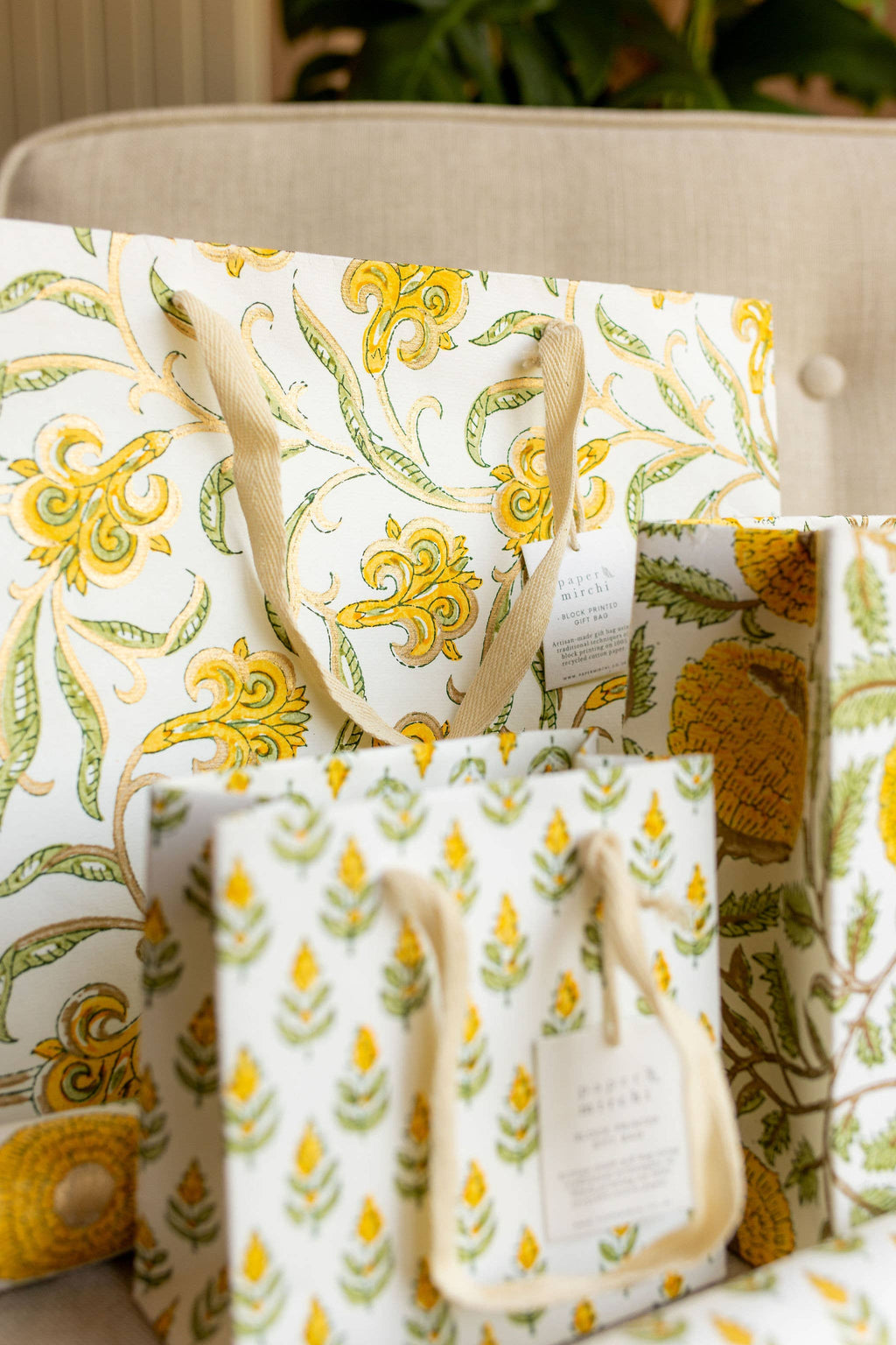 Hand Block Printed Gift Bags (Small) - Sunshine