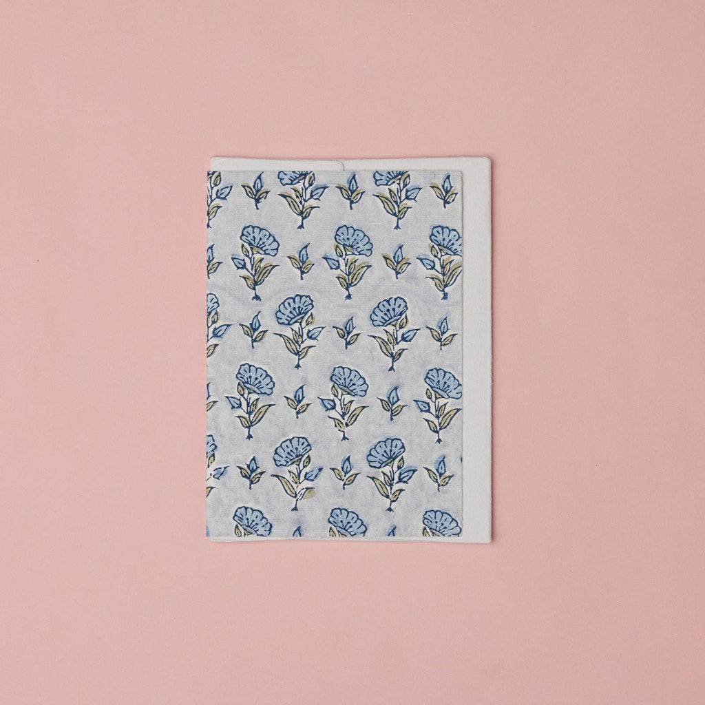 Block Printed Greeting Card - Ditsy Floral Blue Stone