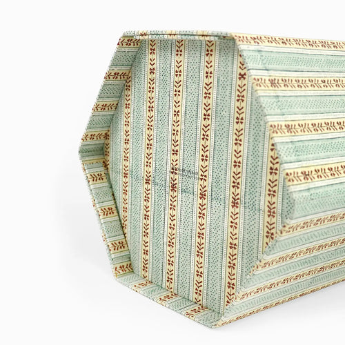 Block Printed Hexagon Basket Blue Ochre Rhea