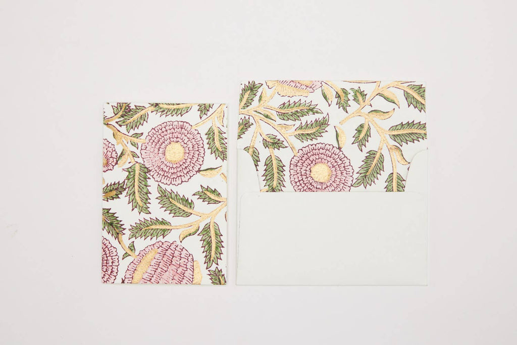 Block Printed Greeting Card - Marigold Glitz Blush