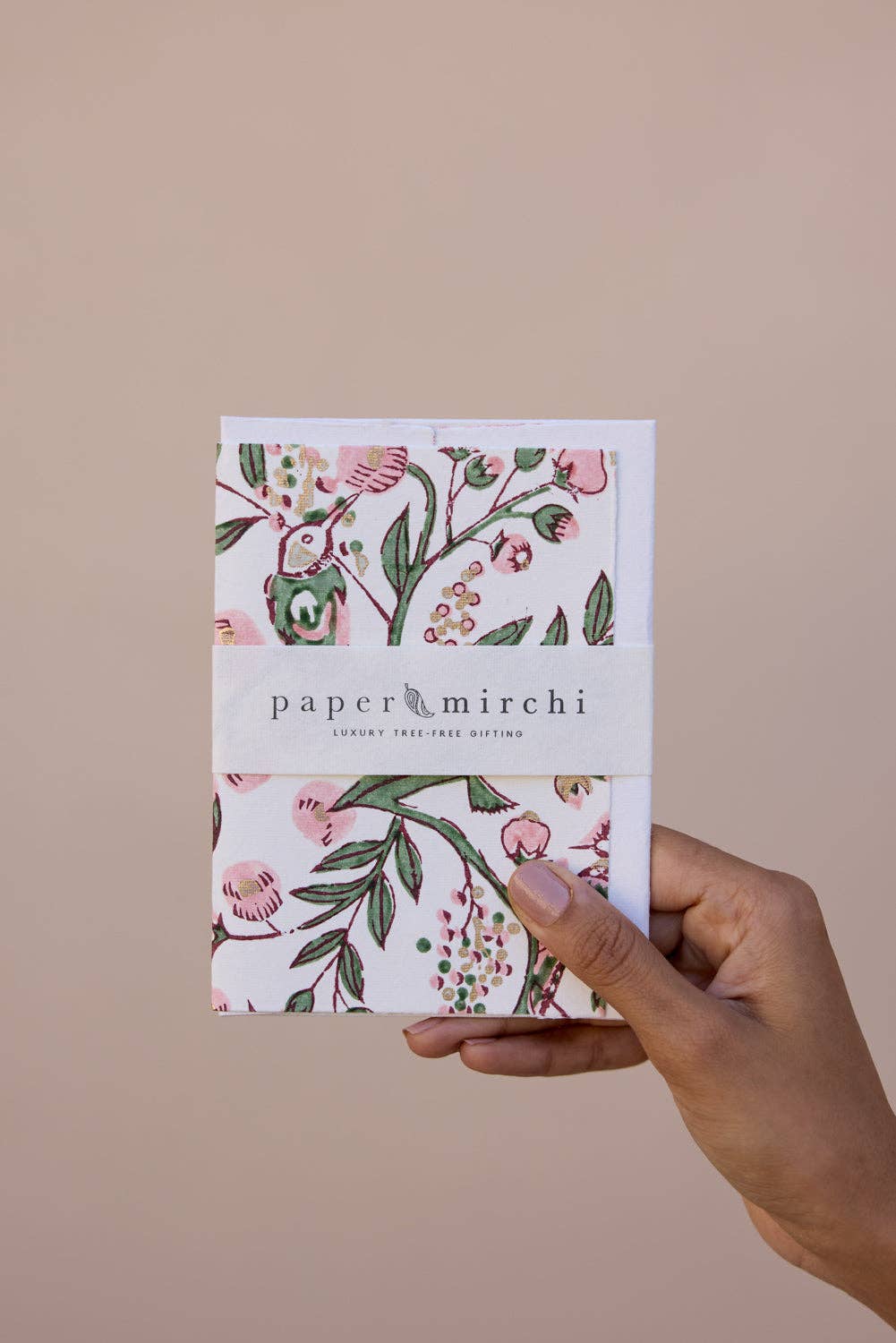 Block Printed Greeting Card - Song Birds Blush