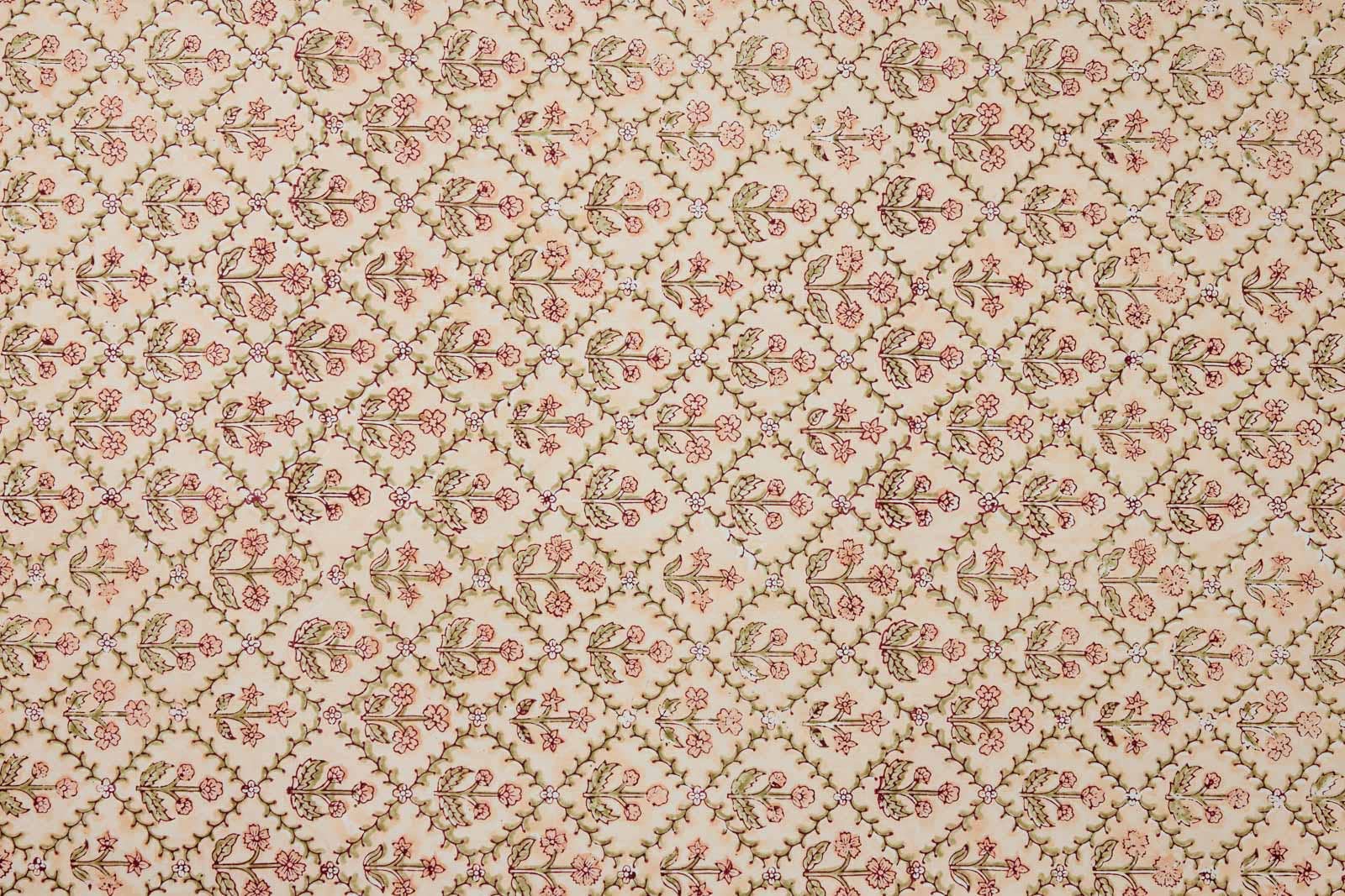 Block Printed Wrapping Paper Sheets - Floral Lattice Terracotta