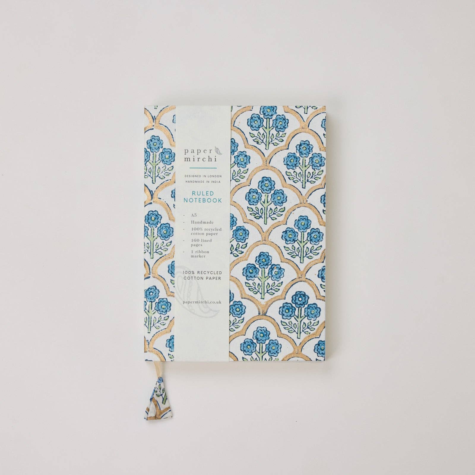 Block Printed Ruled Notebook (A5) - Trellis Indigo