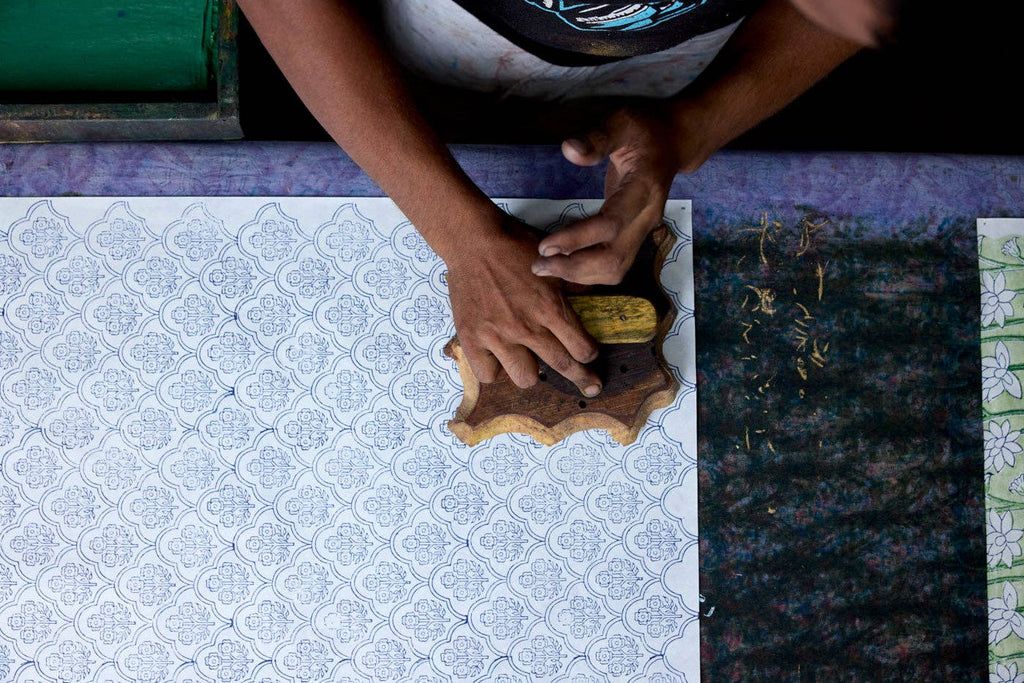 Block Printed Gift Wrap - Trellis Pink Earth