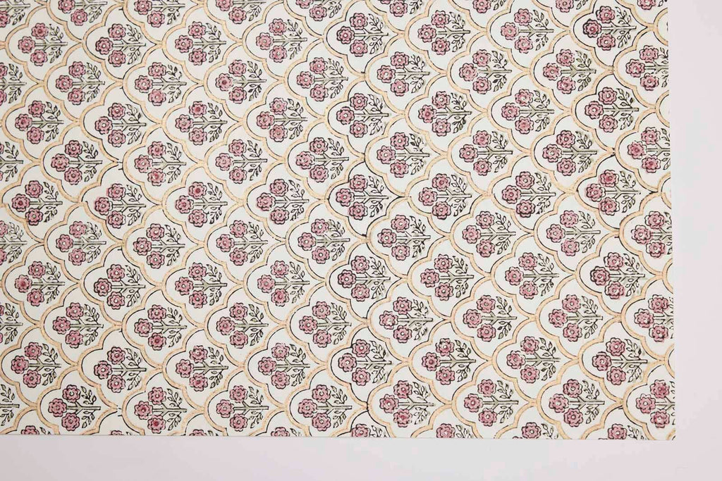 Block Printed Gift Wrap - Trellis Pink Earth