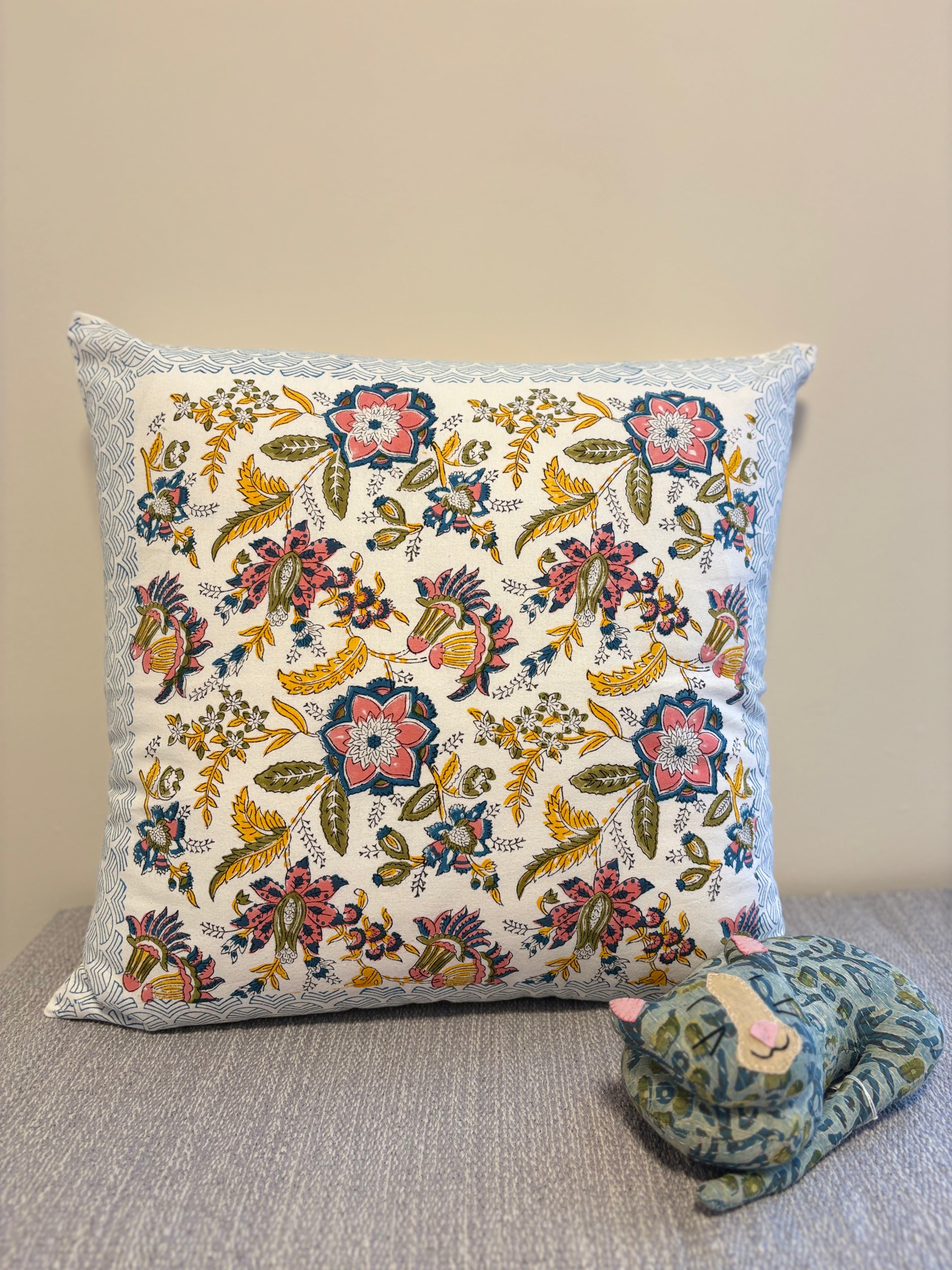 Block Printed Cushion Cover - Secret Garden