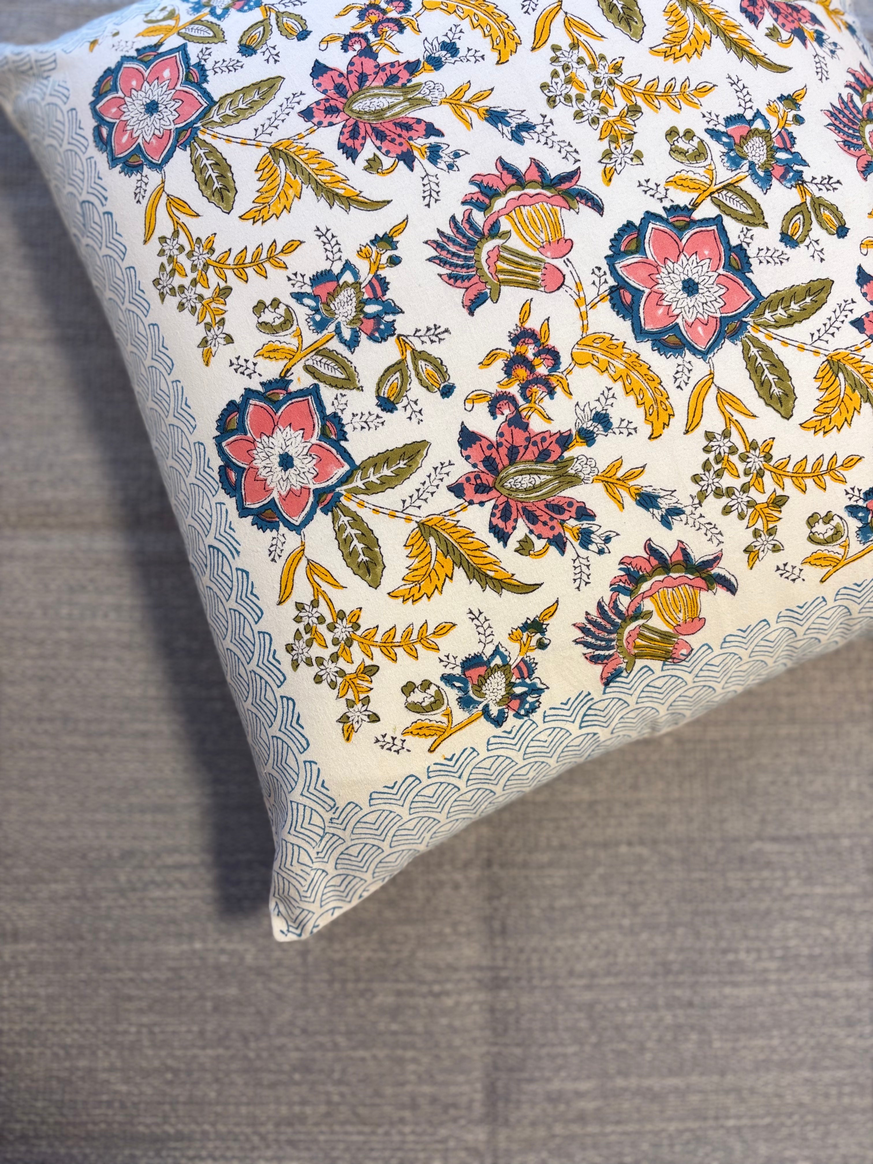 Block Printed Cushion Cover - Secret Garden