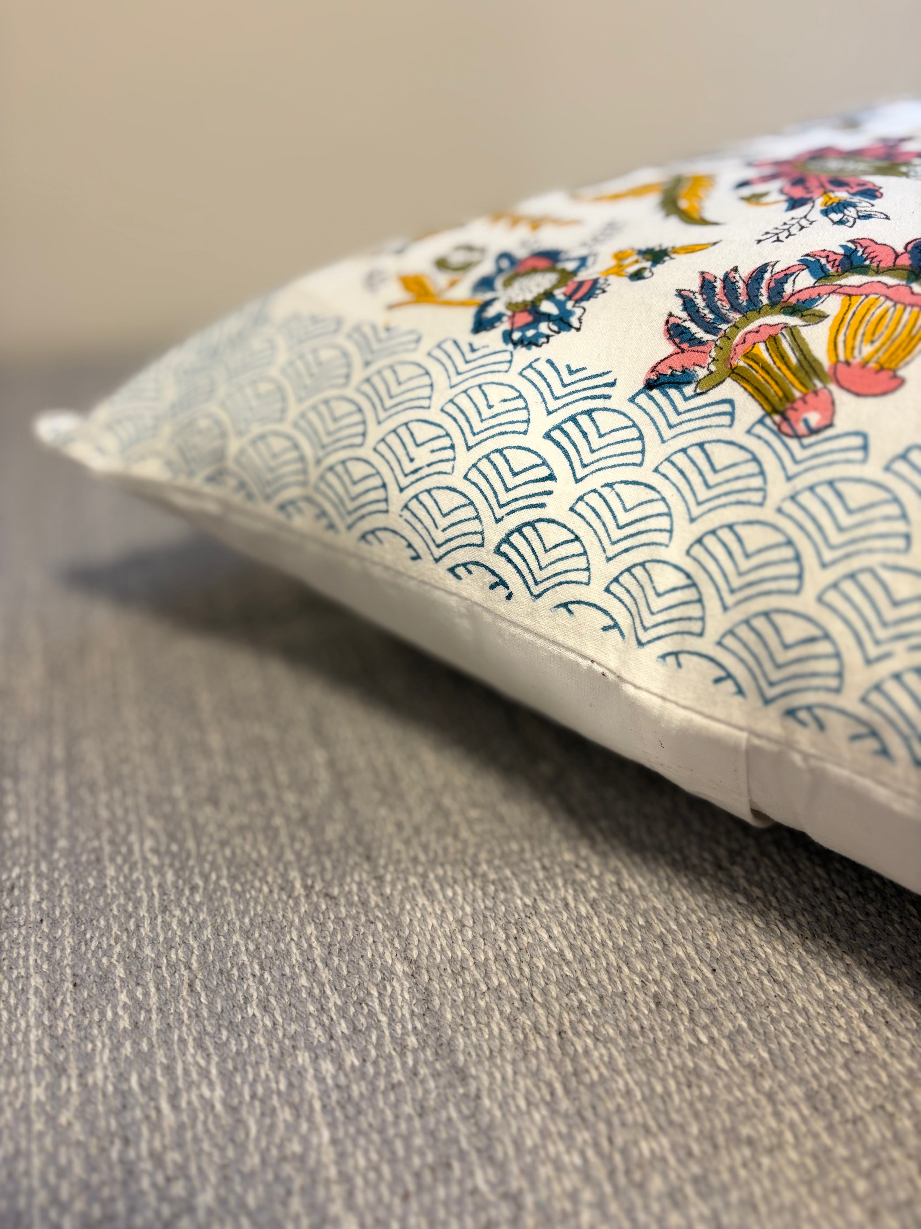 Block Printed Cushion Cover - Secret Garden