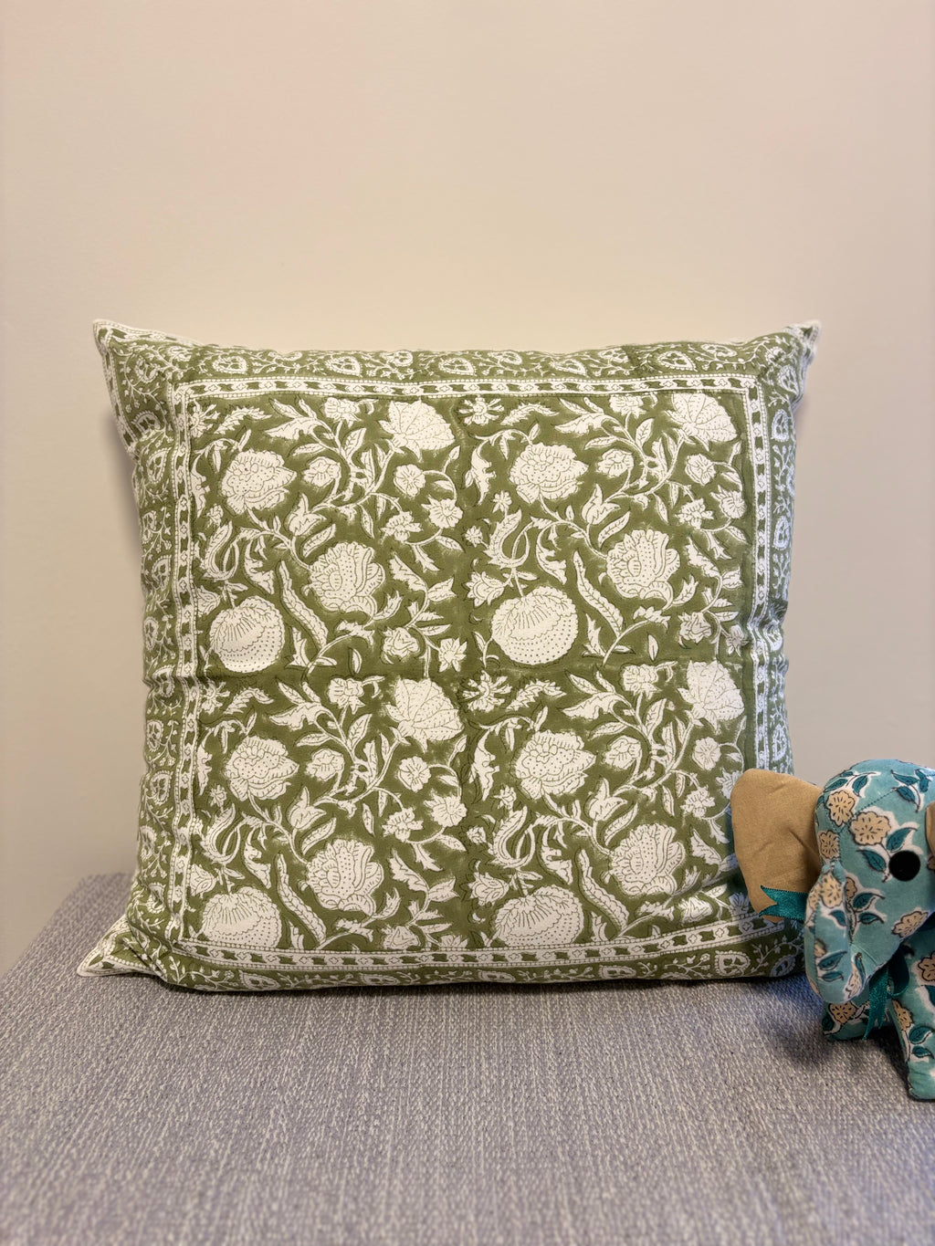 Block-Printed Cushion Cover - Olive Garden