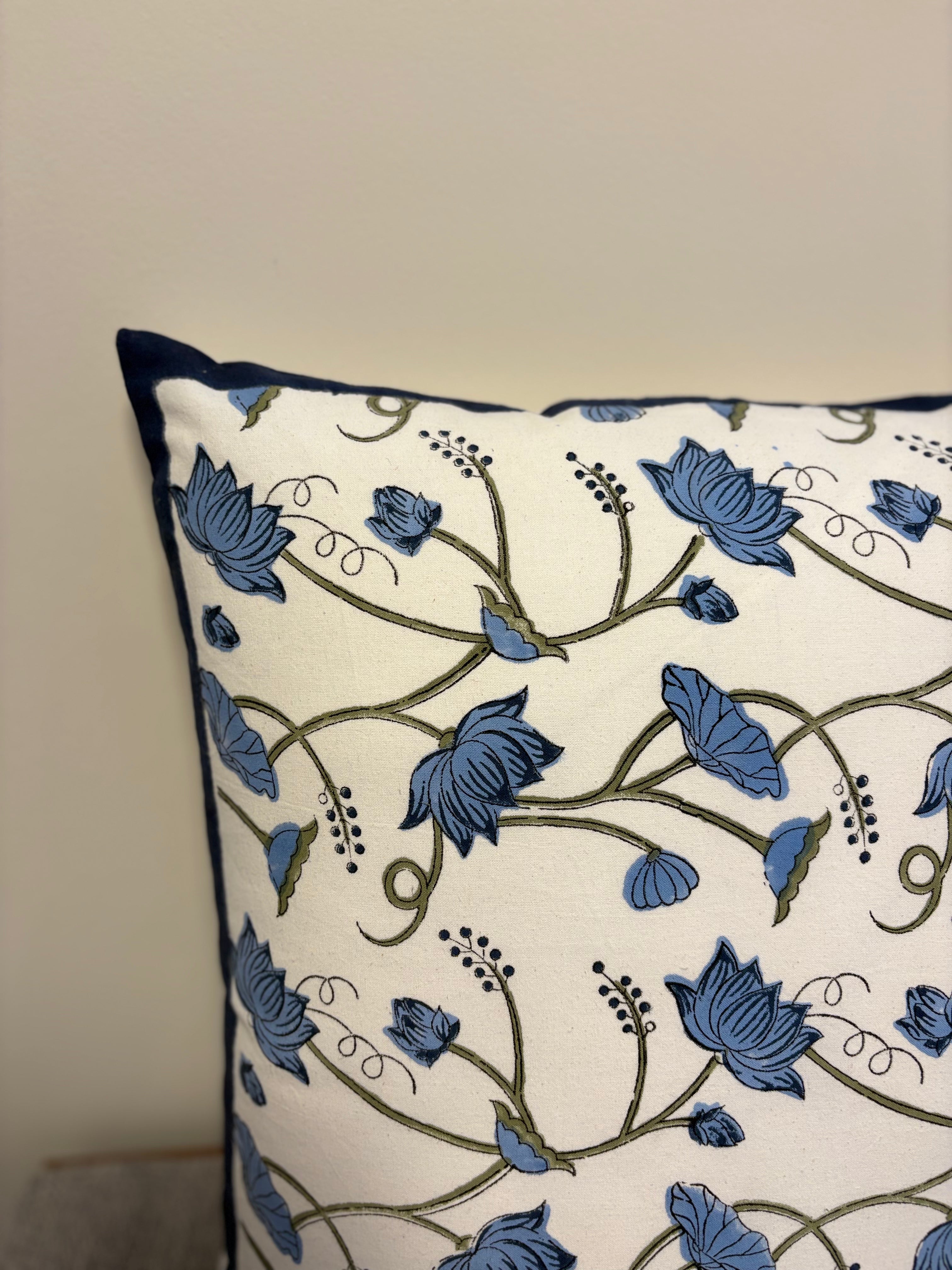 Block Printed Cushion Cover - Blueberry Vines
