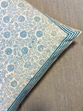 Block Printed Cushion Cover - Blue Ferns