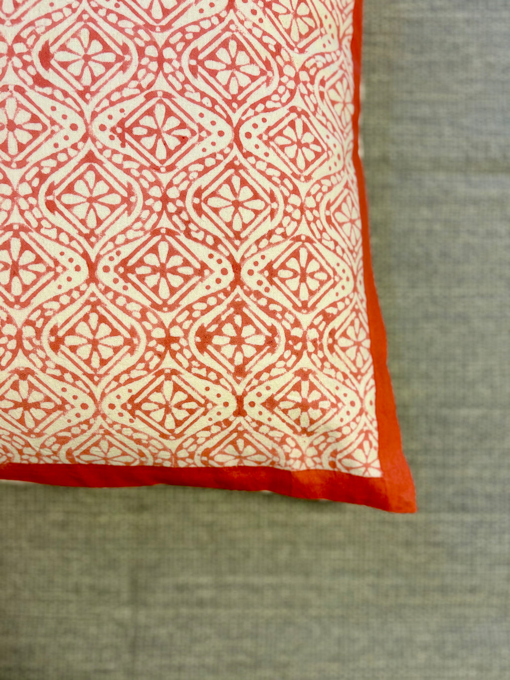 Block-Printed Cushion Cover - Salmon Blooms