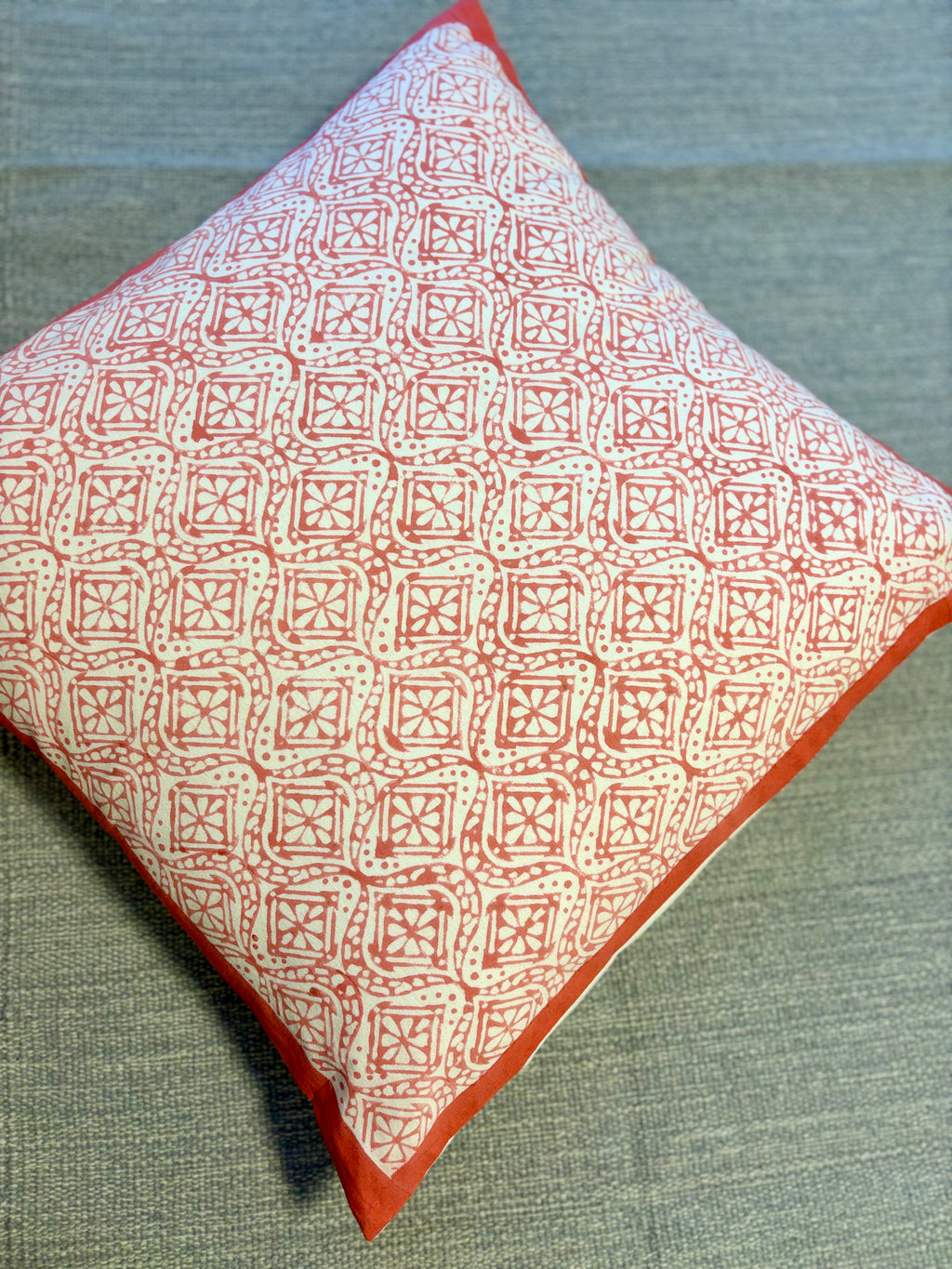 Block-Printed Cushion Cover - Salmon Blooms