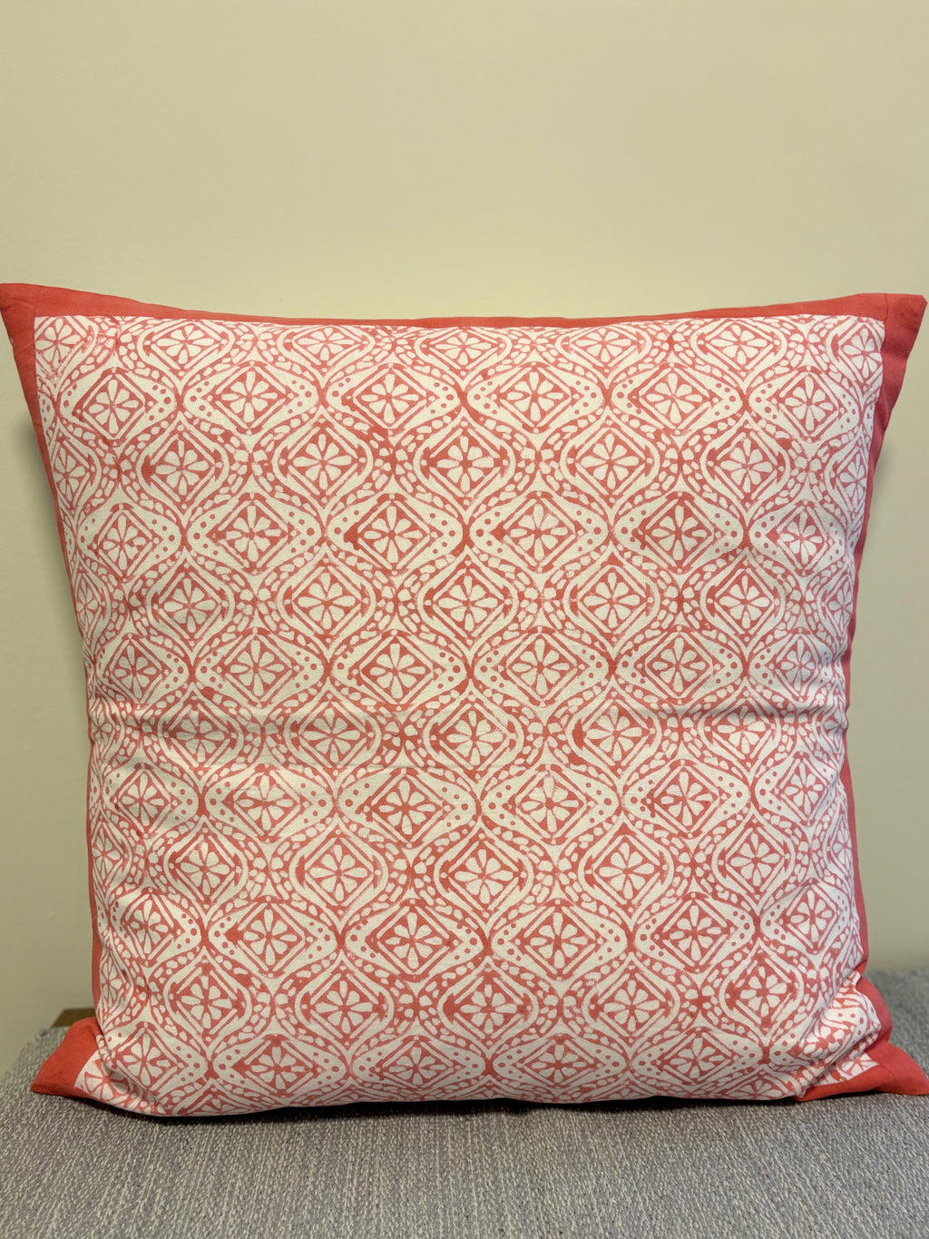 Block-Printed Cushion Cover - Salmon Blooms