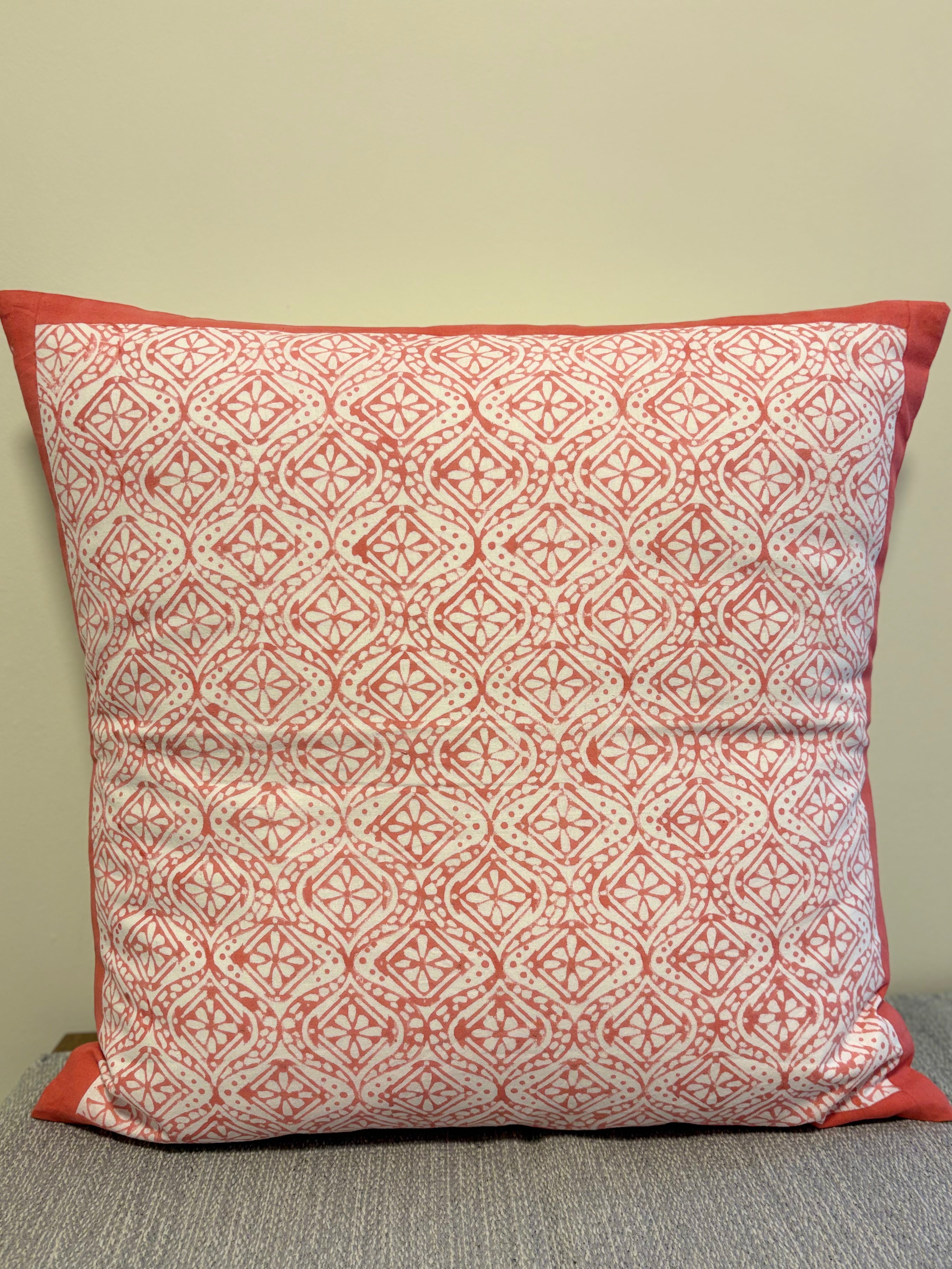 Block-Printed Cushion Cover - Salmon Blooms