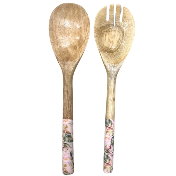 Salad server Pink Protea flower mango wood