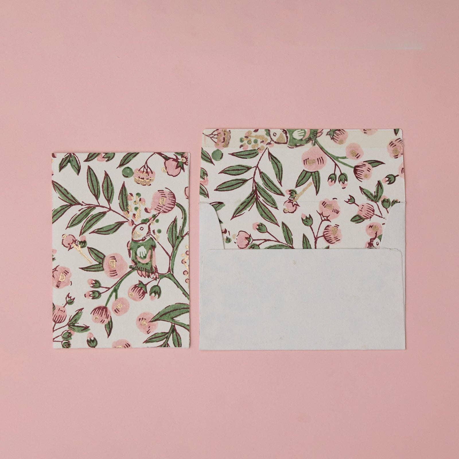 Block Printed Greeting Card - Song Birds Blush