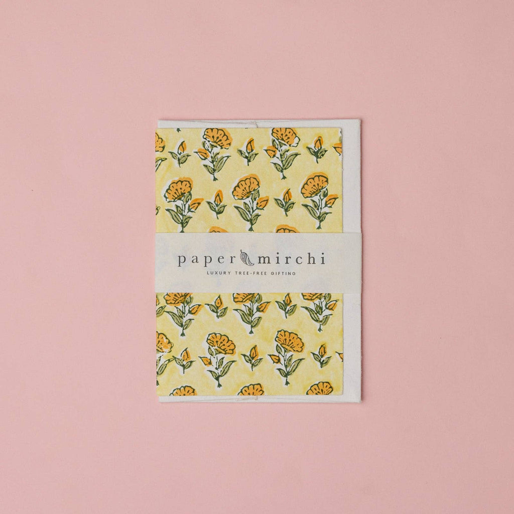 Block Printed Greeting Card - Ditsy Floral Sunshine