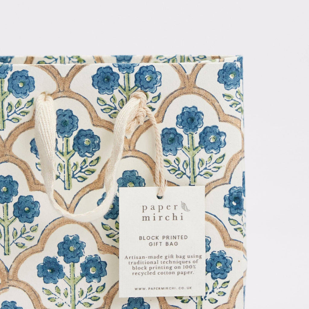 Hand Block Printed Gift Bags (Small) - Indigo
