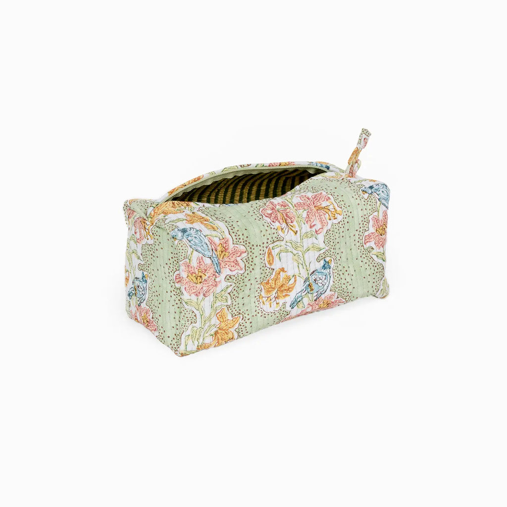 Block Printed Beauty Bag M Mint Meher
