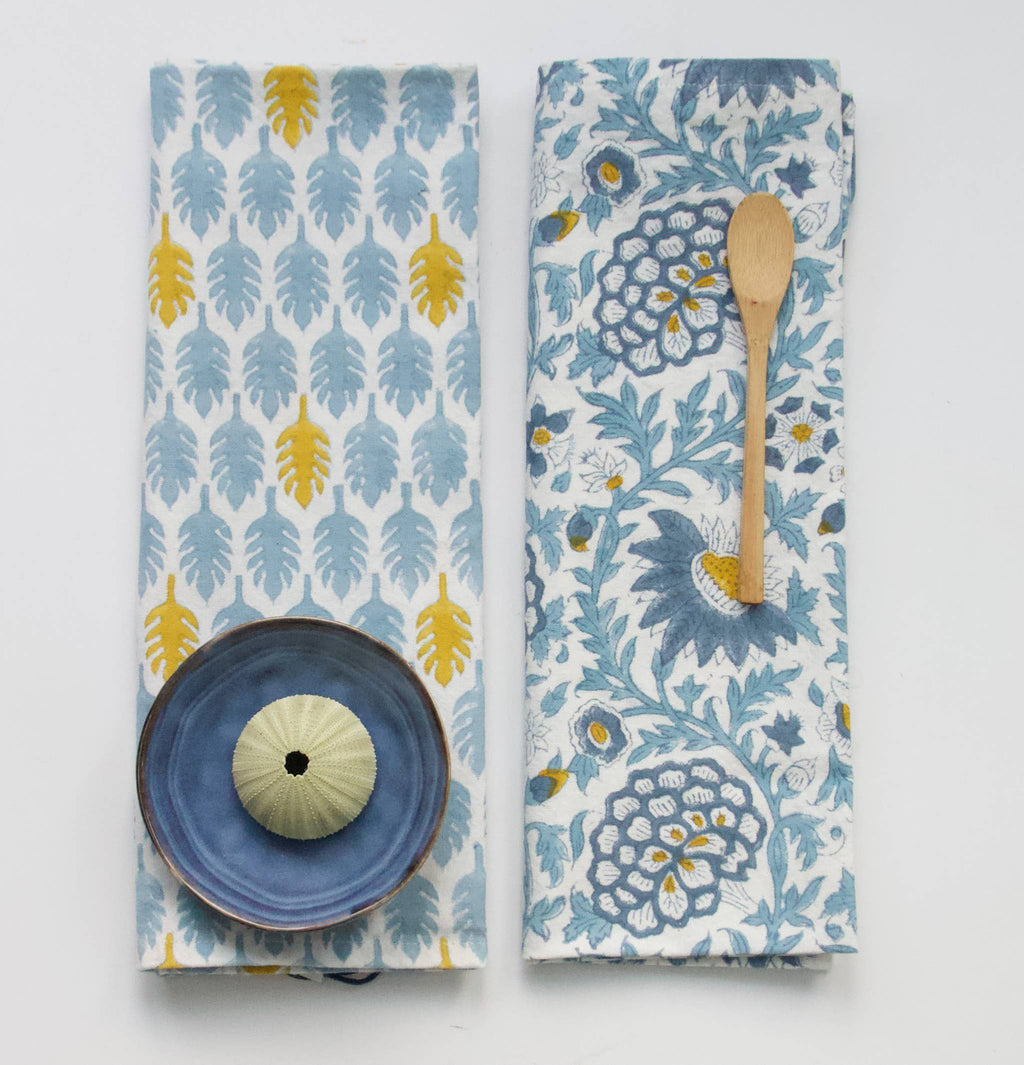 Handmade Curry leaves Blue Dishcloth - 100% Cotton