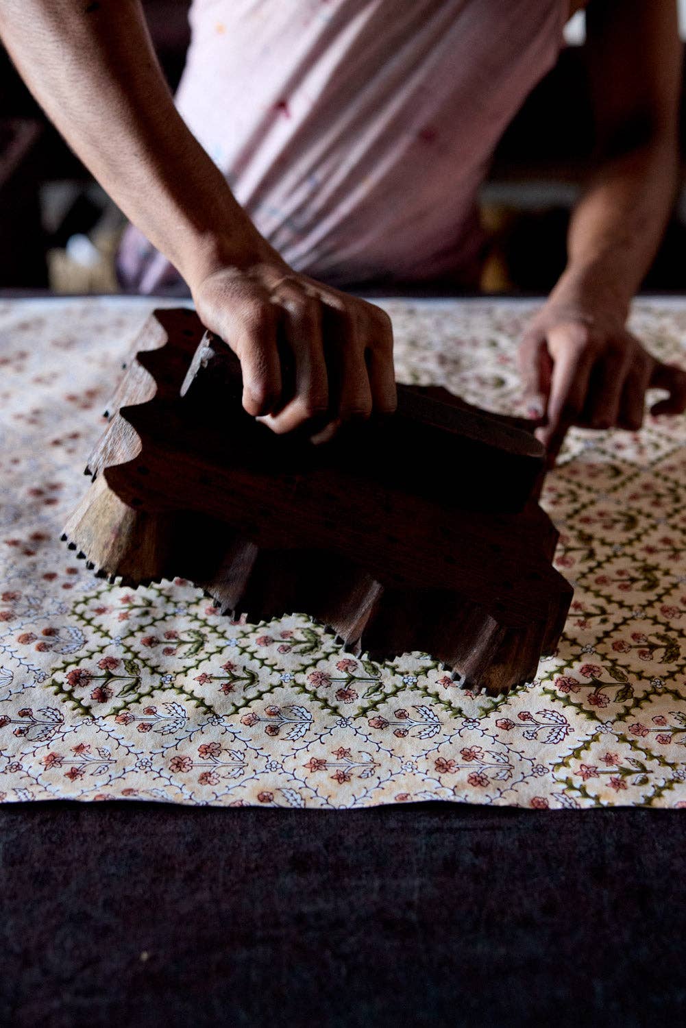 Block Printed Wrapping Paper Sheets - Floral Lattice Terracotta