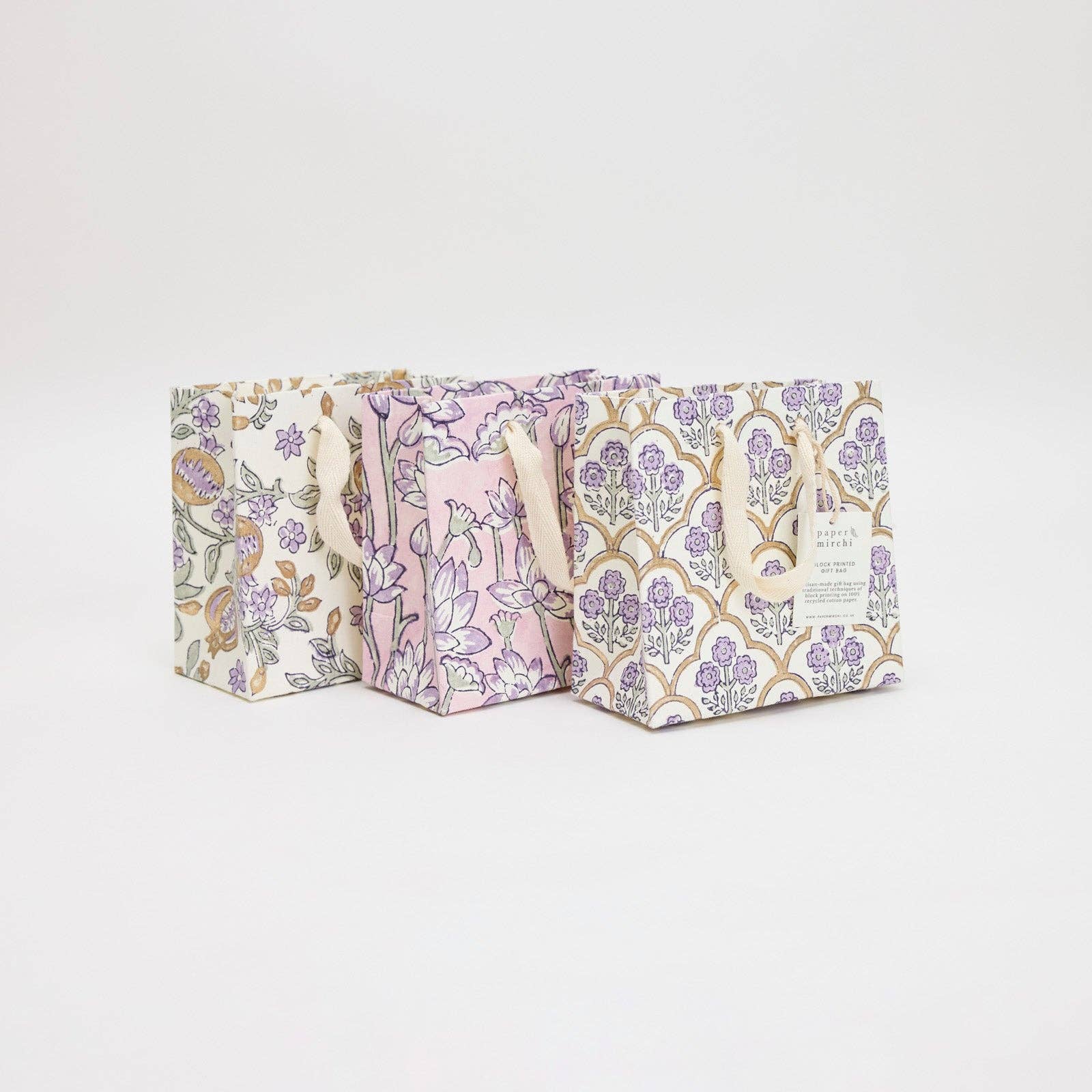 Hand Block Printed Gift Bags (Small) - Lavender
