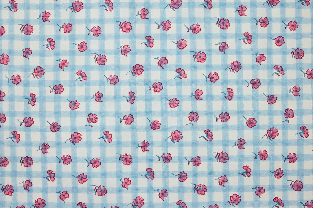 Block Printed Wrapping Paper Sheets - Gingham Pink Sorbet