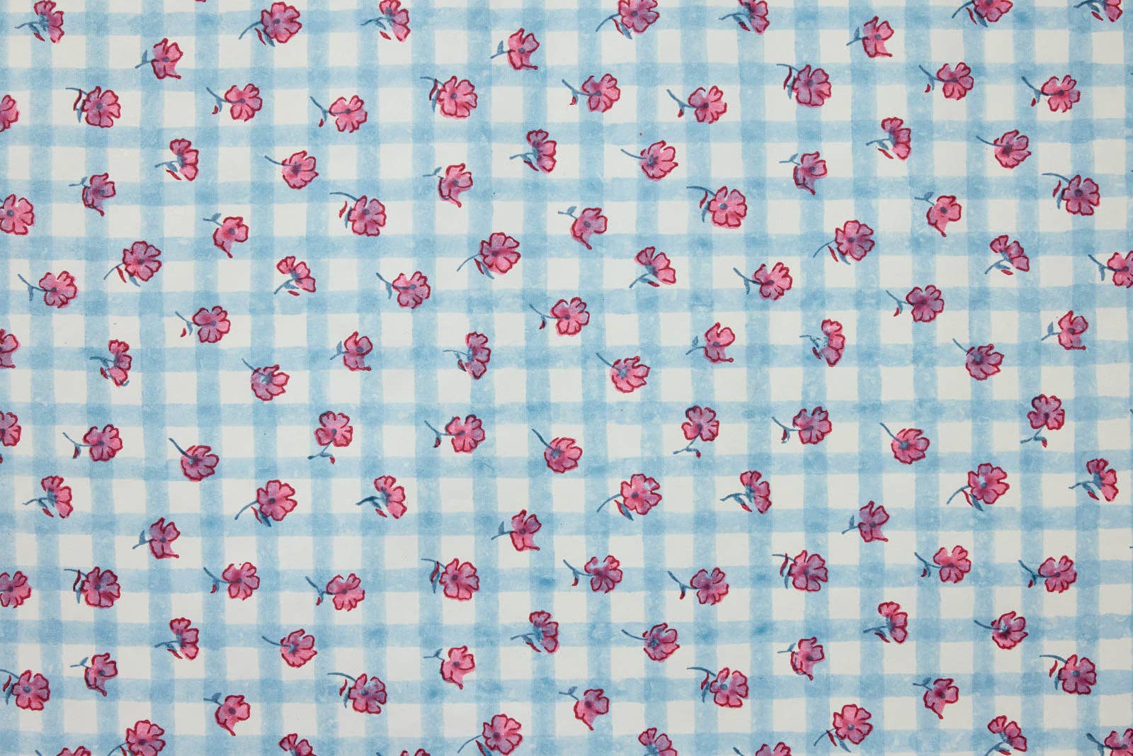 Block Printed Wrapping Paper Sheets - Gingham Pink Sorbet