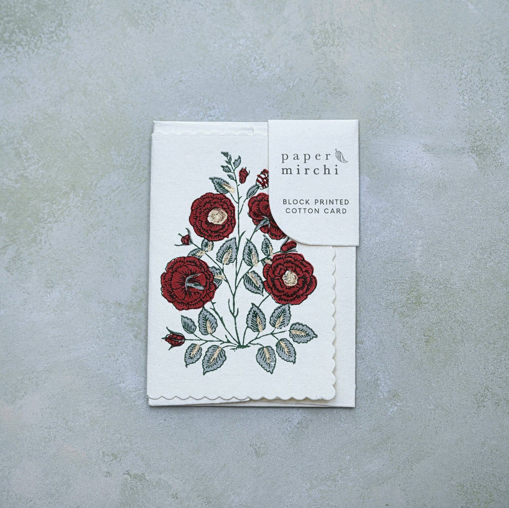 Hand Block Printed Greeting Card - GC Gulab Sage