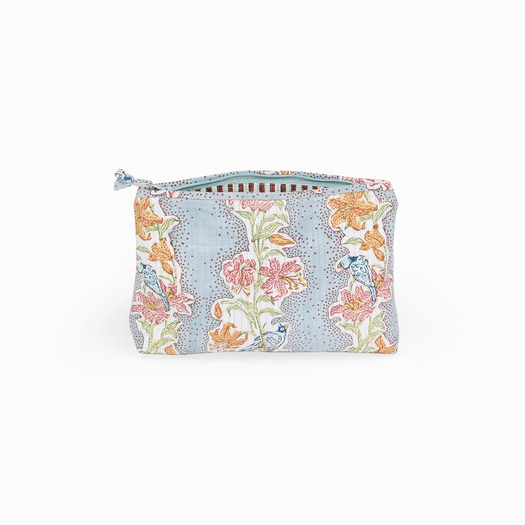 Block Printed Quilted Pouch L Sky Meher