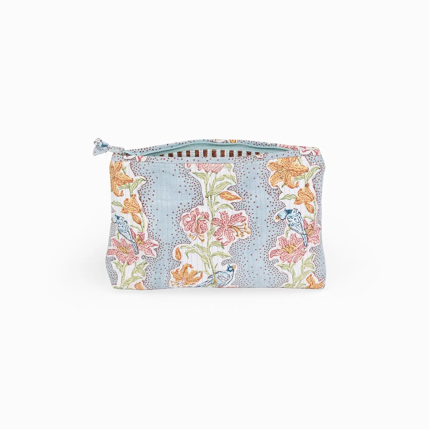 Block Printed Quilted Pouch L Sky Meher