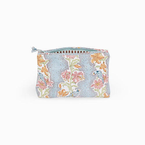 Block Printed Quilted Pouch L Sky Meher
