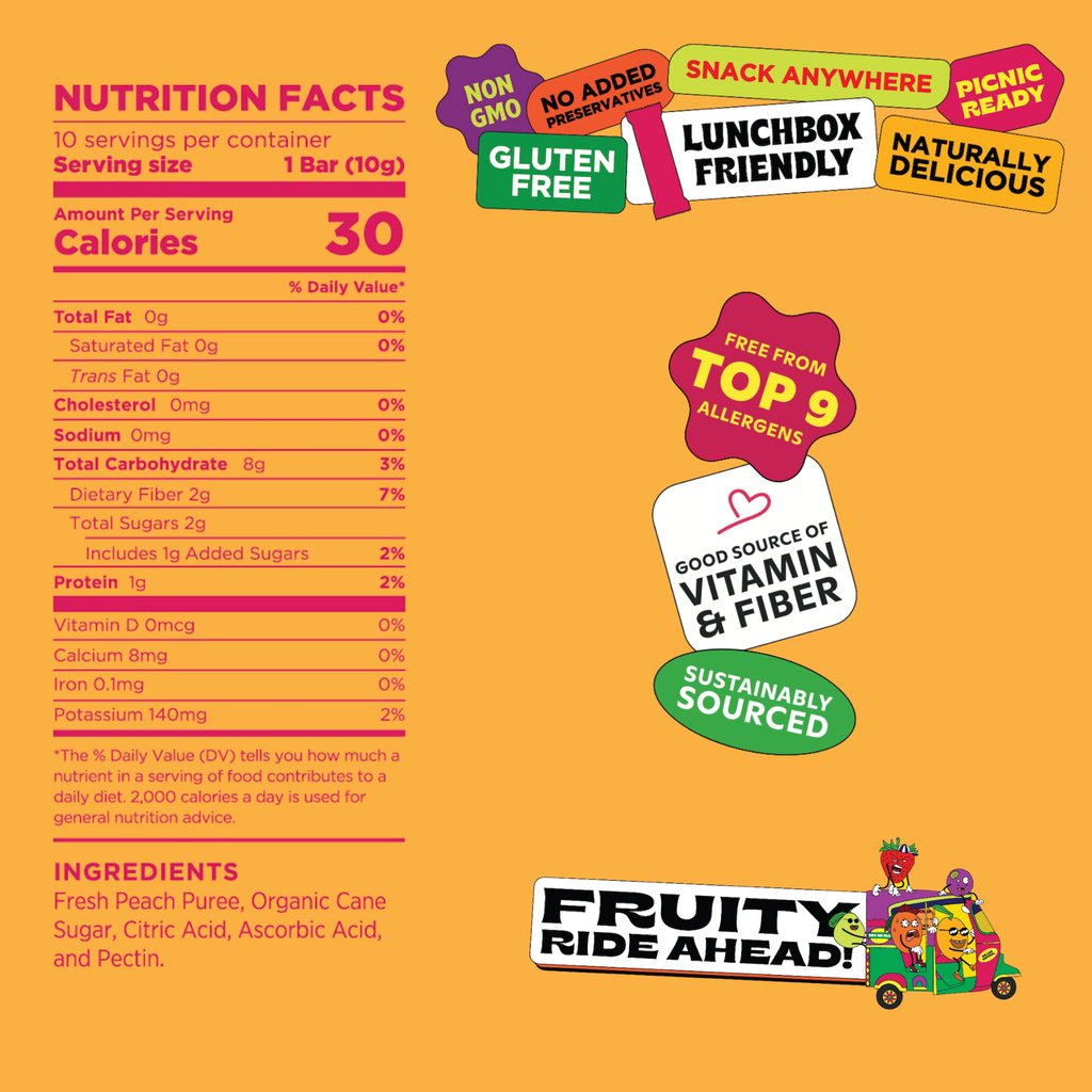 Pretty Peach - Natural Fruit Snacks- Dried Fruit Bars