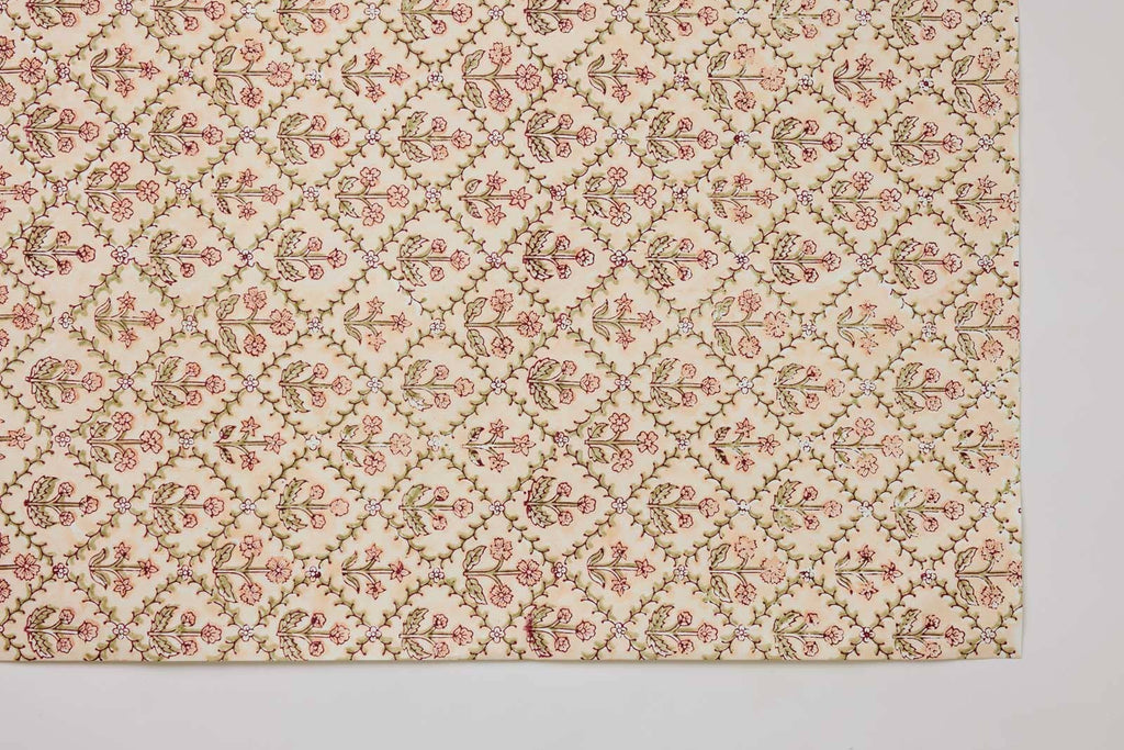 Block Printed Wrapping Paper Sheets - Floral Lattice Terracotta