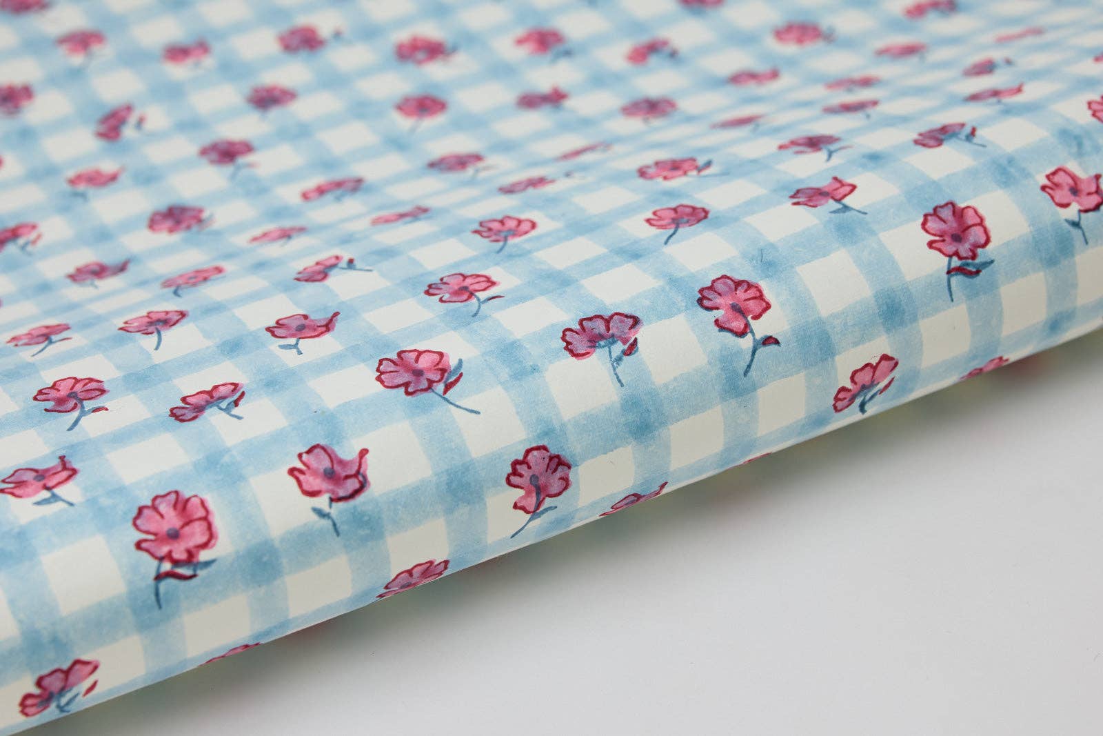 Block Printed Wrapping Paper Sheets - Gingham Pink Sorbet