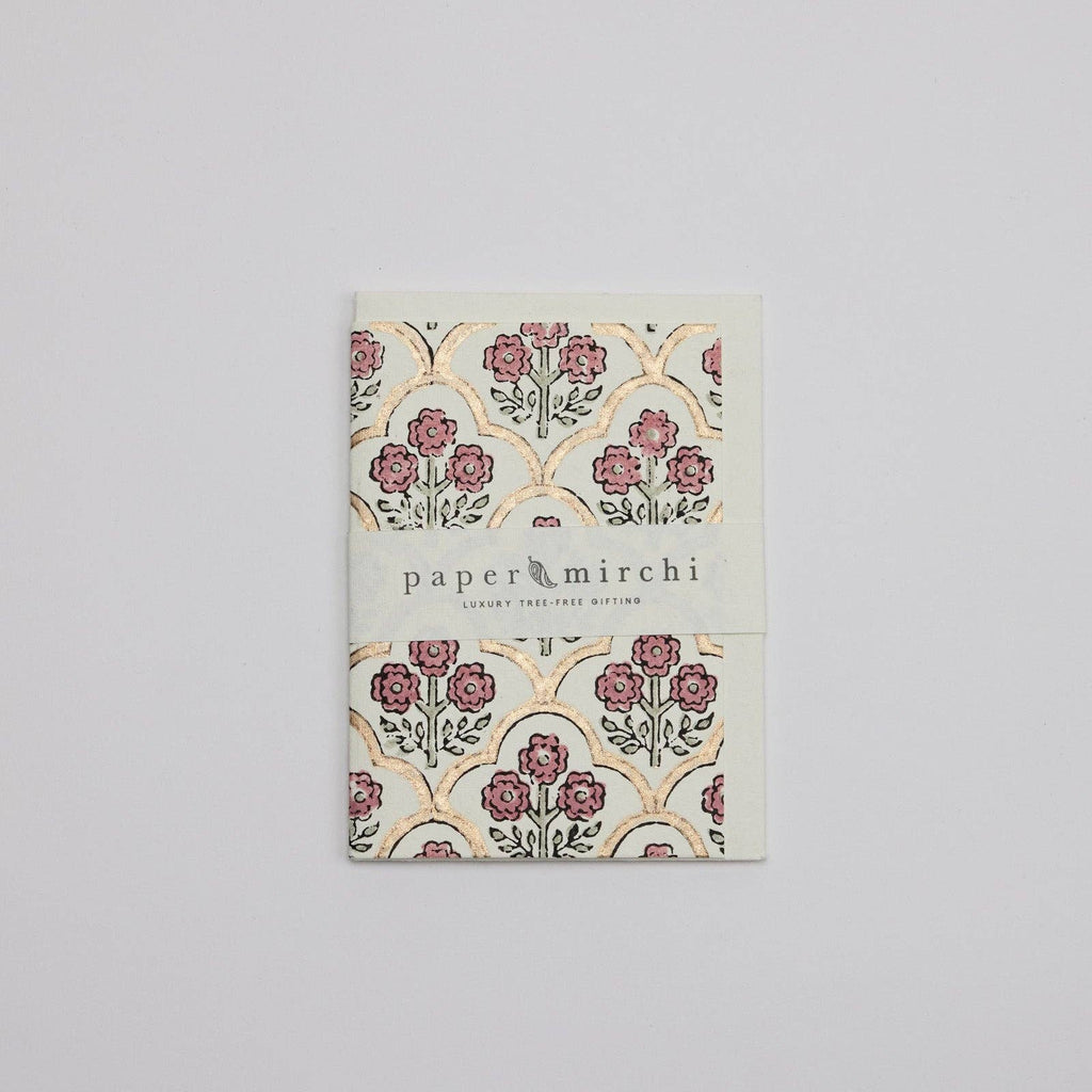 Hand Block Printed Greeting Card - Trellis Pink Earth