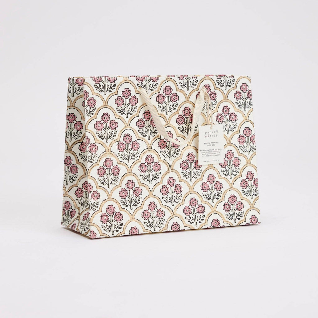 Hand Block Printed Gift Bags (Medium) - Pink Earth