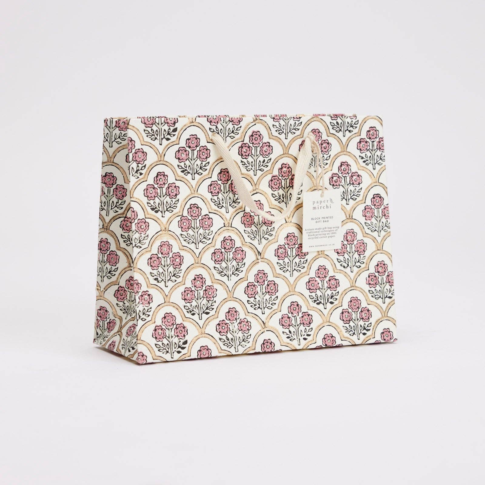 Hand Block Printed Gift Bags (Medium) - Pink Earth
