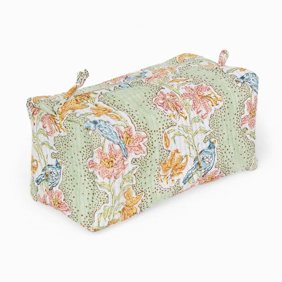 Block Printed Beauty Bag M Mint Meher