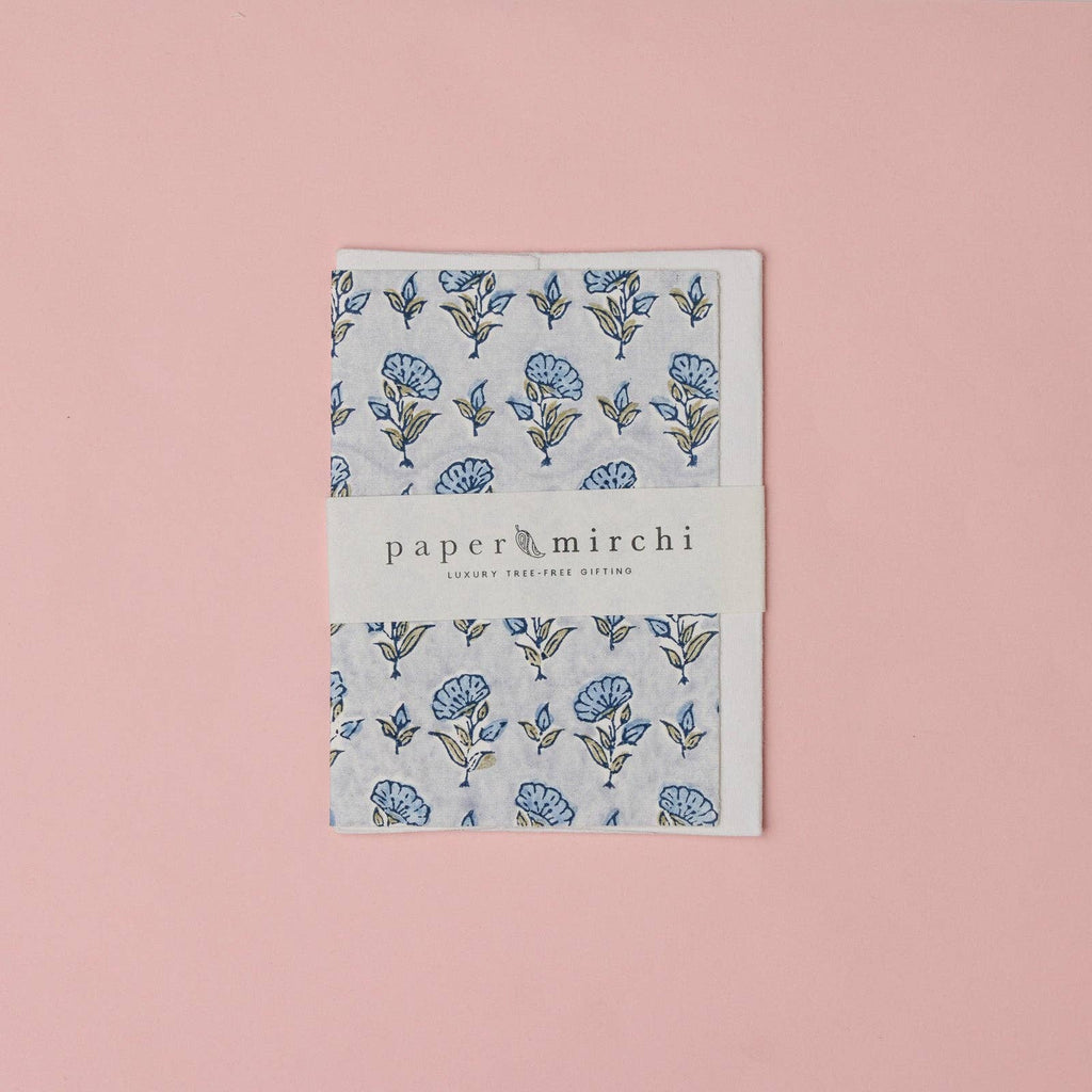 Block Printed Greeting Card - Ditsy Floral Blue Stone